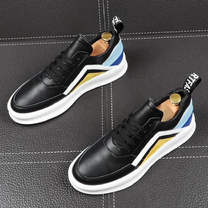 

Men Small White Shoes Korean Edition Leather Breathable Youth Casual Shoe Students Fashion Versatile Board Shoes Da056, Black