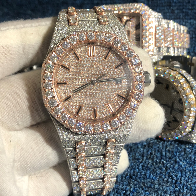 2022 New Version Royal Moissanite stones Watch Rose Gold&Silver PASS TEST Mens diamonds Top quality Mechanical ETA movement Luxury Full Iced Out 2-Tone shiny Watches, Only box and papers
2022 New Version Royal Moissanite stones Watch Rose Gold&Silver PASS TEST Mens diamonds Top quality Mechanical ETA movement Luxury Full Iced Out 2-Tone shiny Watches, Only box and papers