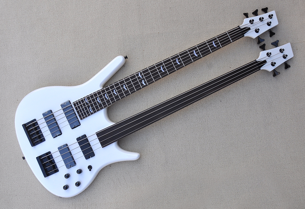 Factory Custom Double Neck White Electric Bass Guitar With 5+4 Strings,Black Hardware,Basswood body,Offer Customized
Factory Custom Double Neck White Electric Bass Guitar With 5+4 Strings,Black Hardware,Basswood body,Offer Customized