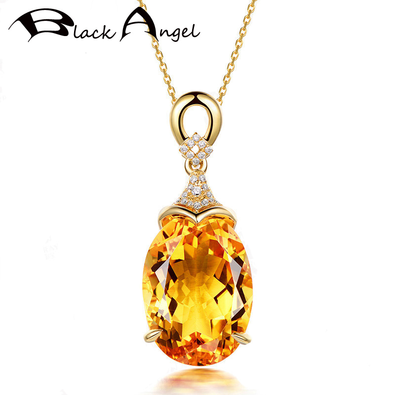 BLACK ANGEL Mermaid 18K Gold Citrine Gemstone Pendant Necklace For Women Fashion Jewelry Christmas Gift 220722