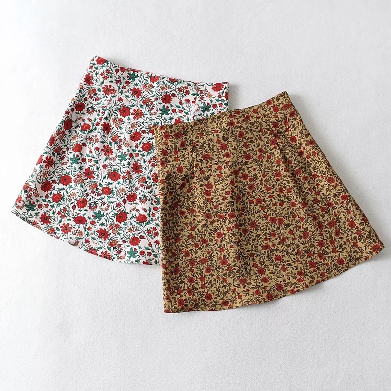 Summer Women Contrast color Floral Print Mini Skirt Vintage Package Hips Short Skirts Side Zipper 220317