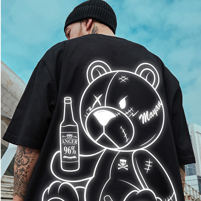 Summer Short Sleeve Cartoons Tee Oversized T Shirt Men Wemen Hip Hop T- shirts Bear Printed Couple Clothes Streetwear Tops 220512