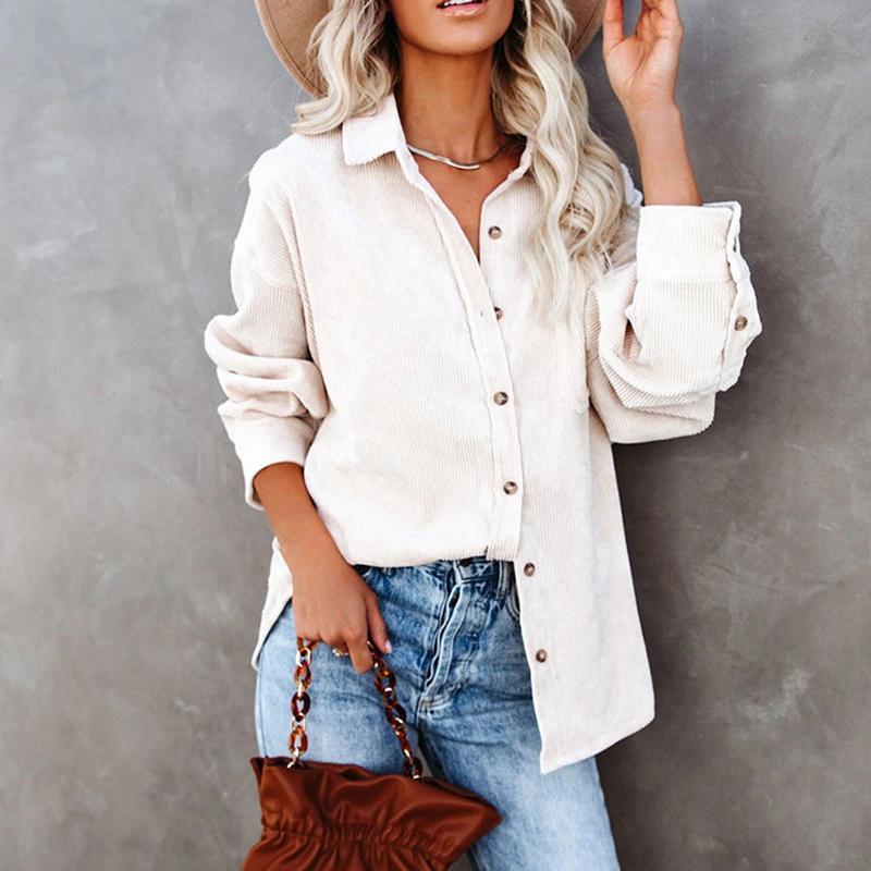 Women' Blouses & Shirts Women Casual Long Sleeve Corduroy Shirt Fashion Solid Color Button Down Coat With Pockets Woman Spring Autumn Coats, Khaki
Women' Blouses & Shirts Women Casual Long Sleeve Corduroy Shirt Fashion Solid Color Button Down Coat With Pockets Woman Spring Autumn Coats, Khaki