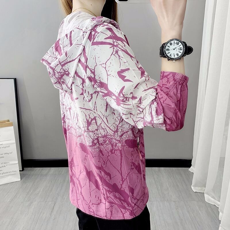 Lusumily Summer Windbreaker Women Thin Casual Jacket Female Fashion Thin Hooded Plus Size 7xl Coat Girl Beachwear Sportwear Tops 220803