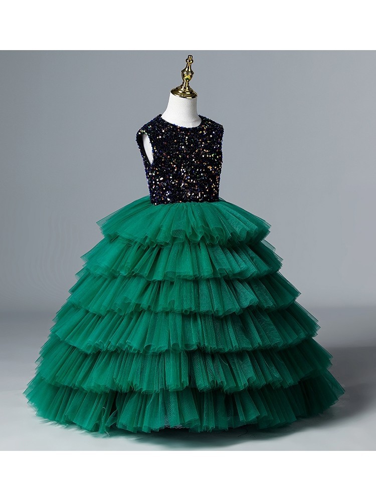 Adorable Green Ball Gown Wer Girl Dresses Princess Sheer Long Sleeves Appliques Jewel Neck Toddler Birthday Party Gowns 403 6660311