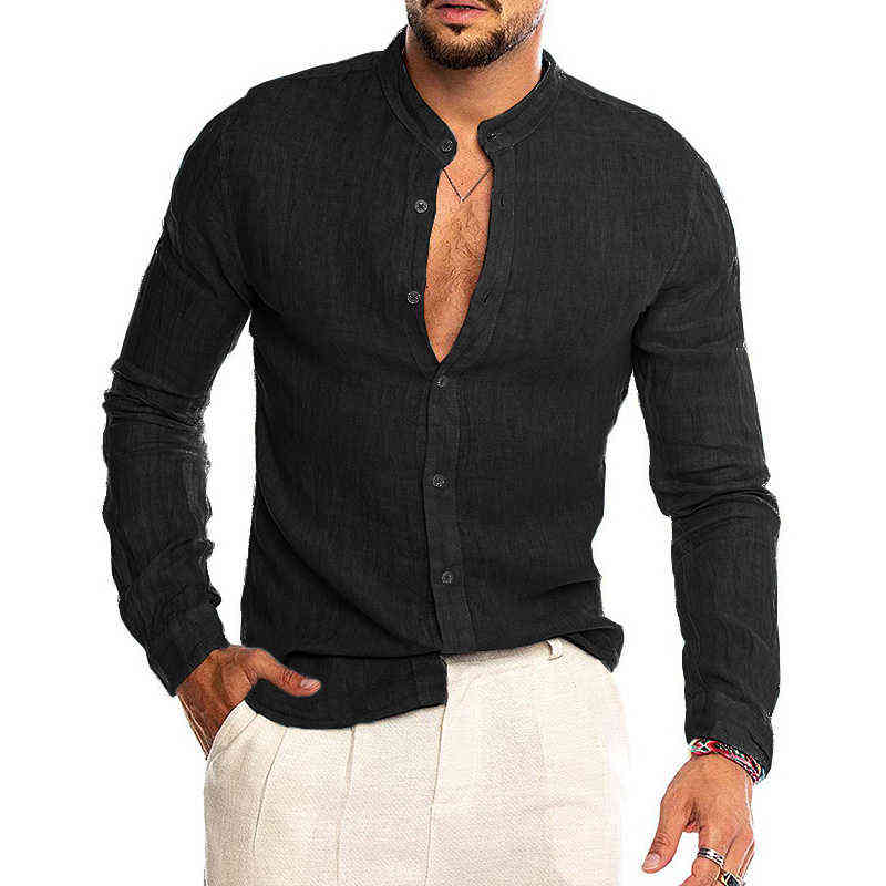 Men's Casual Blouse Cotton Linen Shirt Long Sleeve Summer Button-Down Shirts For Men Y220411