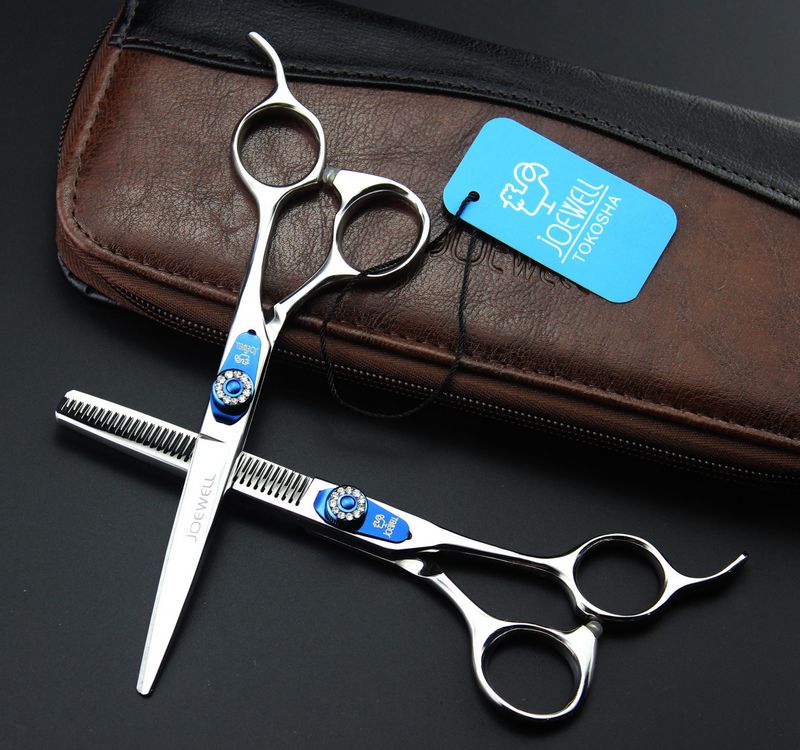 JOEWELL 6.0 inch hair cutting scissors kit straight handle 6CR stainless steel professional barber tool with comb and leather case S2563