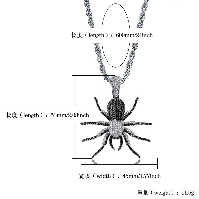 Pendant Necklaces Hip Hop Micro Paved Cubic Moissanite Bg Iced Out Black Spider Pendants Necklace For Men Rapper Jewelry Gold ColorPendant