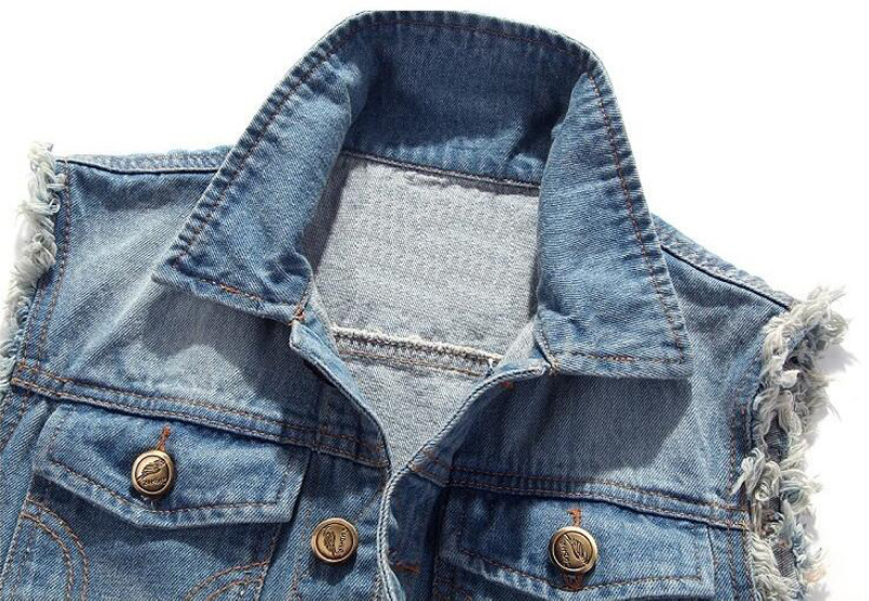 Denim Sleeveless Jacket Men Fashion Ripped Cotton Jean Vests Gilet Casual Jeans Waistcoat Cowboy Hip Hop Streetwear Clothing 220406