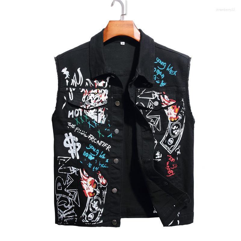 Men's Vests Hip Hop Denim Jacket Black Man Vest Graffiti Frayed Oversized Single Breaste Old Clothes Loose Fashion For Stra22, Black1
Men's Vests Hip Hop Denim Jacket Black Man Vest Graffiti Frayed Oversized Single Breaste Old Clothes Loose Fashion For Stra22, Black1