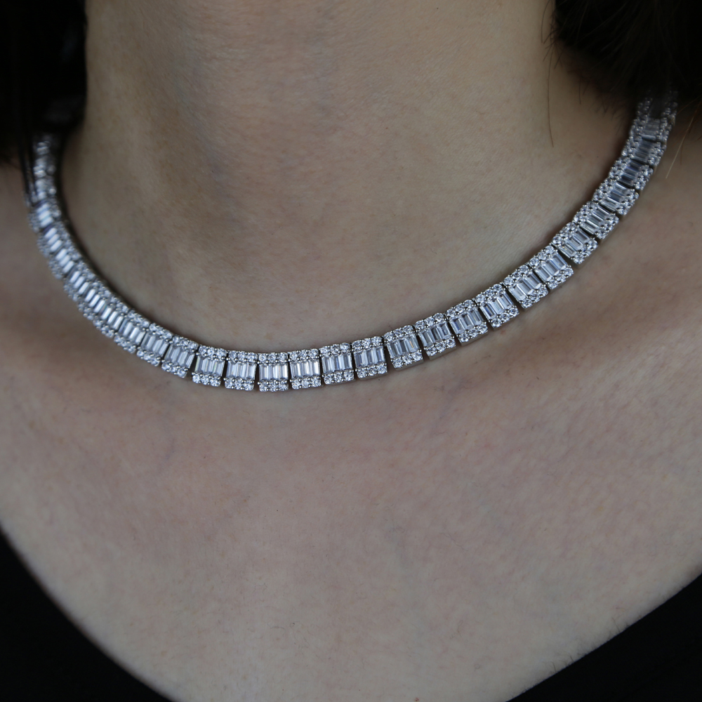 Iced out bling stone cluster tennis hip hop necklace link chain 5A baguette Crystal cubic zirconia hiphop Rock cool women choker Necklaces