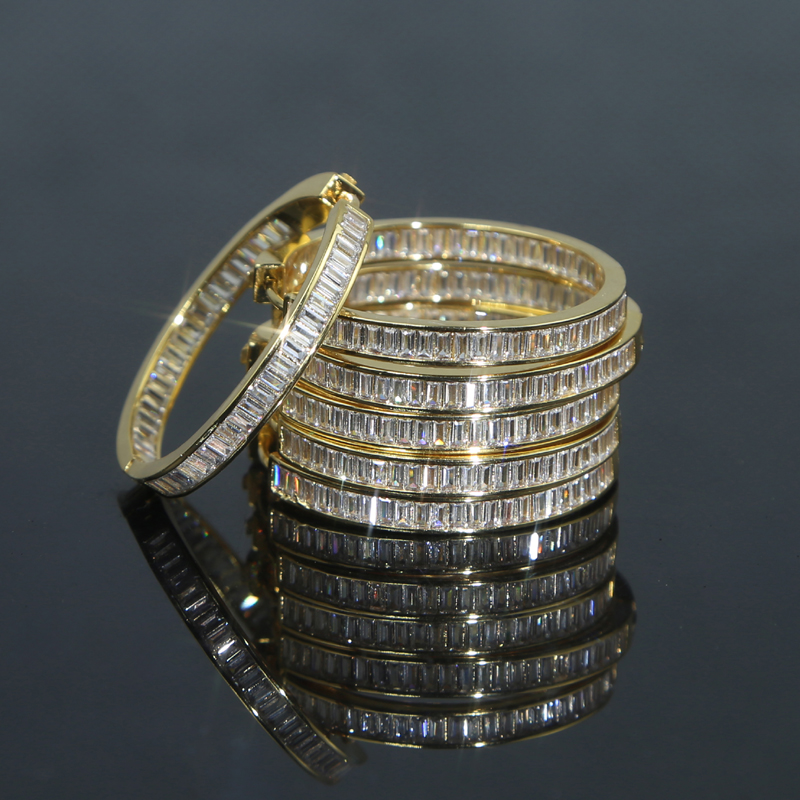 New Styles 37mm Round Cubic Zircon Hoop Earring With Gold Silver Plated engagement Wedding Earrings For Women Lady Luxury Jewelry Wholesale