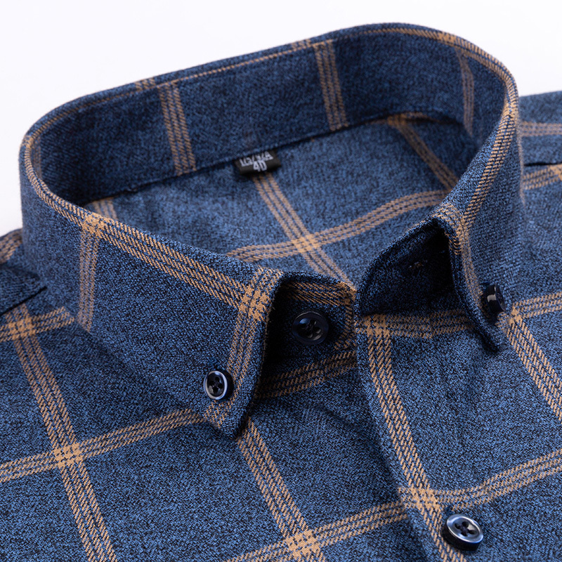 S-7XL Plus Size Pure Cotton Brushed Plaid/Striped Men's Top Button Collar Long Sleeve Casual Shirt 220322