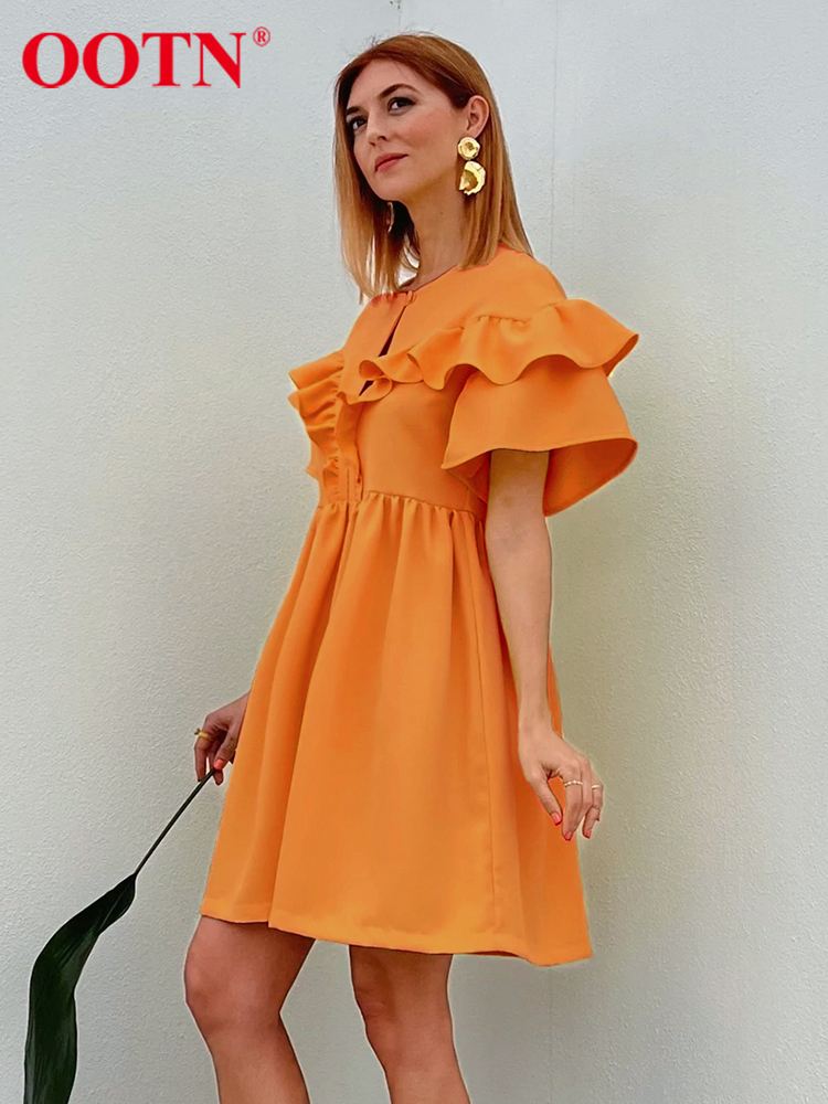 OOTN Summer Holiday Casual Dress Women Loose White A-Line Elegant Mini Dress Ruffled Thin Cotton Linen Outing Comfort Dress Lady 220511