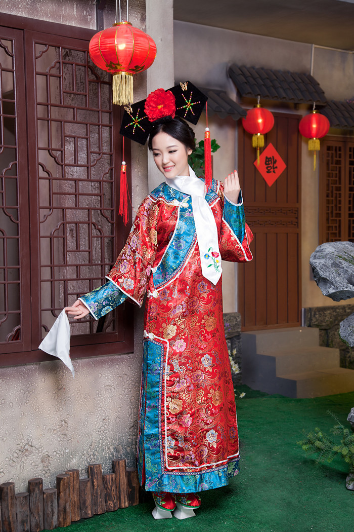 Qing Dynasty Manchu Ancient China Ethnic Clothing Female Adult Royal Maid TV Play Movie Cheongsam Imperial Court Performance Costume