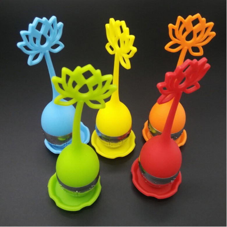 Lotus Shaped Tools Strainer Silicone Handle Stainless Steel Tea Infuser for Loose Teas Leaf or Herbal Free shipping
