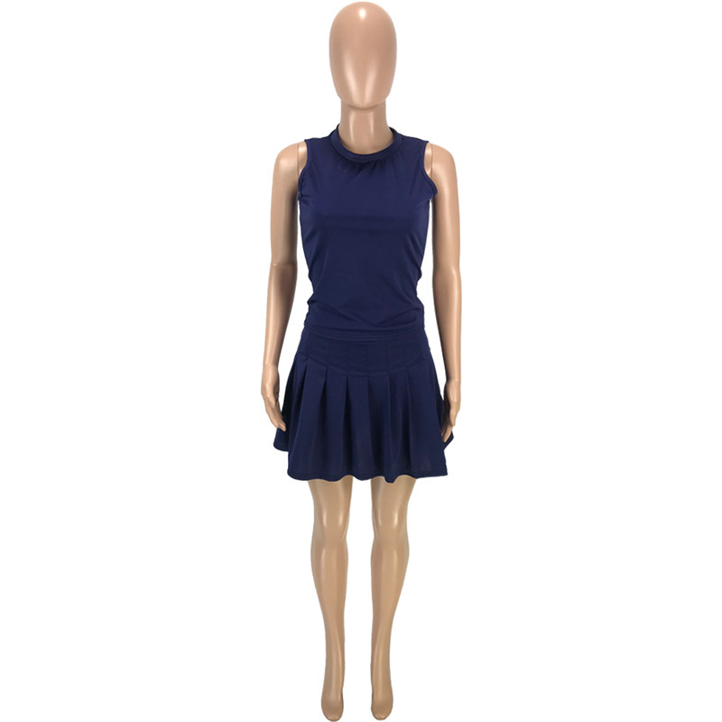 New Wholesale Women Dress Sets Summer Outfits Solid Sleeveless T Shirt+shorts Skirts Two Piece Sets Casual Matching Set Party Skirt Suits 7314