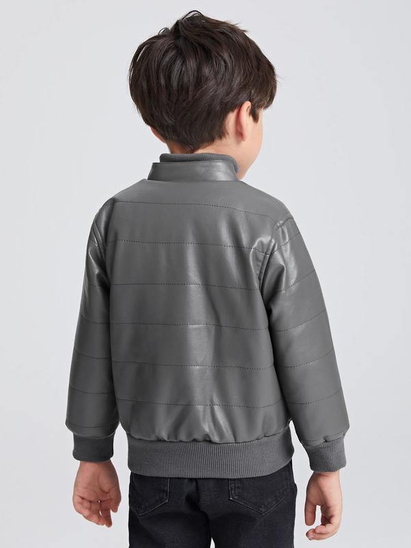 Toddler Boys Zip Up Flap Pocket PU Leather Jacket SHE