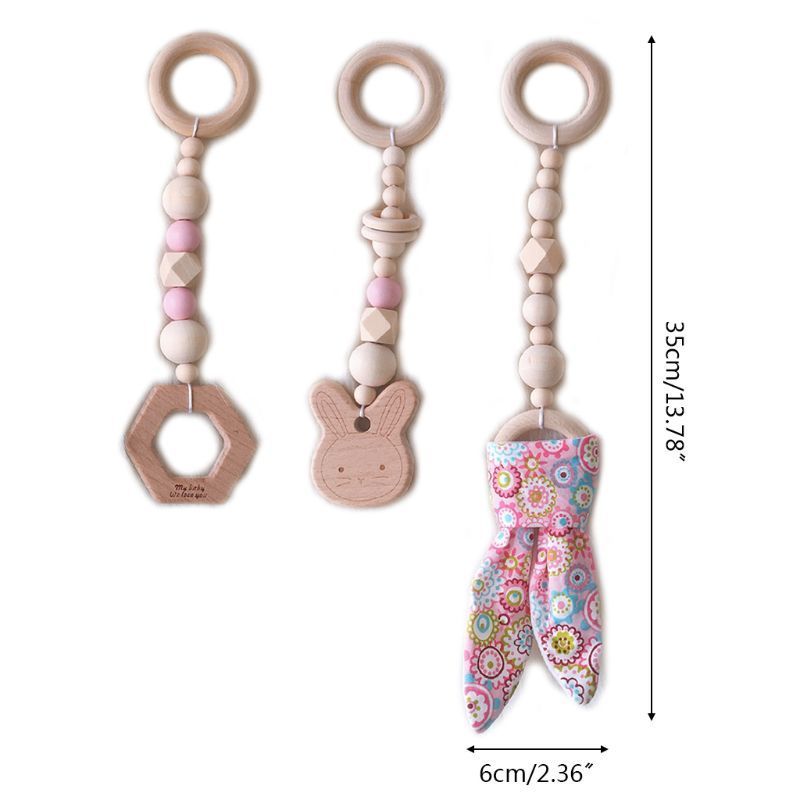 34PcsSet Nordic Cartoon Baby Wooden Rabbit Ear Toy Pendant Gym Fitness Rack Ornament Toddler Infant Room Decorations 220531