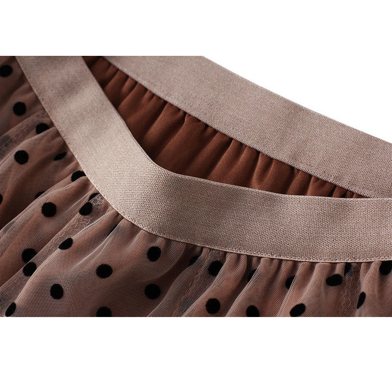 OHRYIYIE Autumn Winter Polka Dot Tulle Skirts Women Casual Elastic High Waist A-line Skirt Female Party Beach Midi Skit 220317
