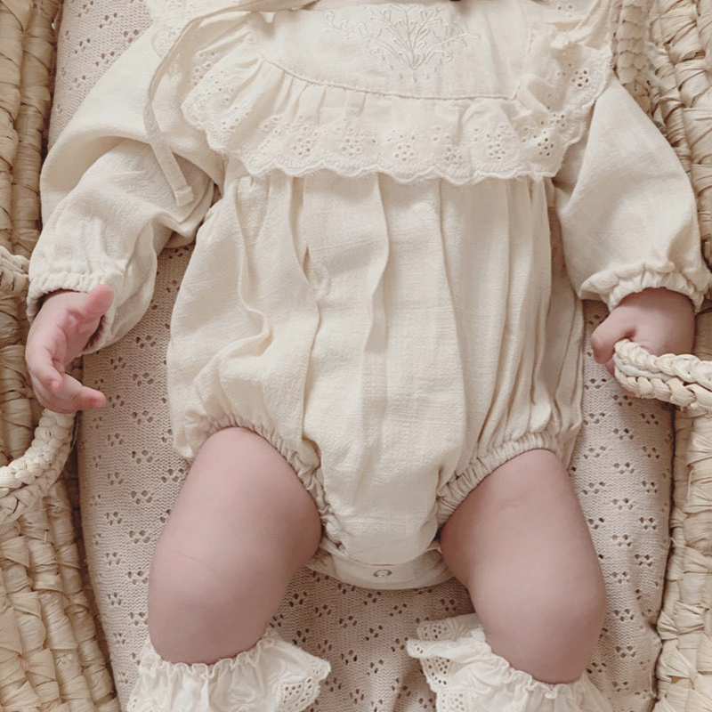 Lace Princess Toddler Romper Autumn Retro born Baby Girl Clothes Cotton Spring Pure Color Infant Outfits 2pcs With Hats 220707