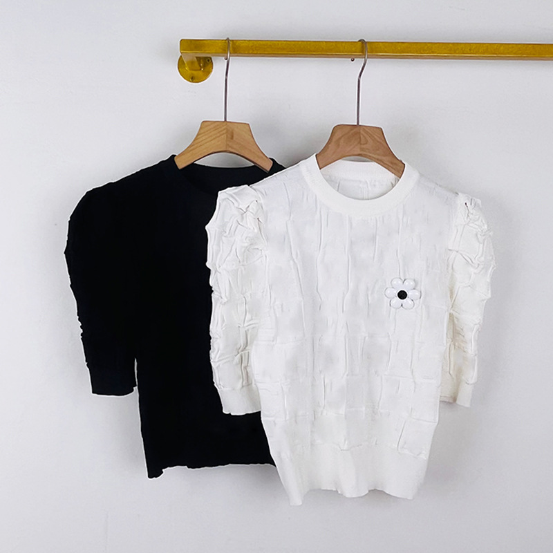 608 L 2022 Runway Summer Brand Same Style Sweater Crew Neck Short Sleeve Black White T Shirt Women' Sweaters xue
608 L 2022 Runway Summer Brand Same Style Sweater Crew Neck Short Sleeve Black White T Shirt Women' Sweaters xue