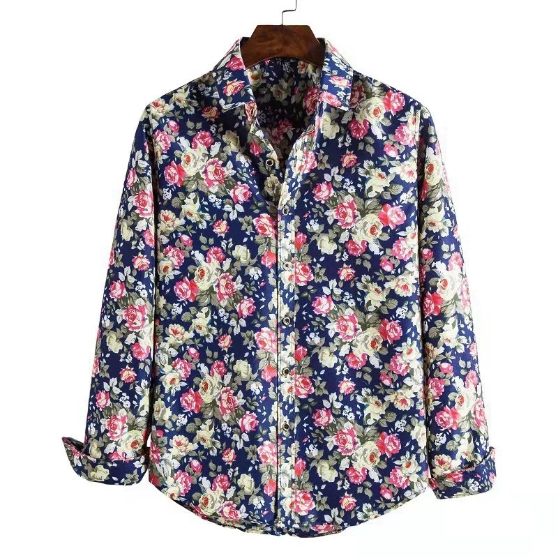 Men's Shirts Vintage Flowers 3D Print Hawaiian Casual Button Up Dress Slim Fit Long Sleeve Beach Streetwear Men Clothing 220322