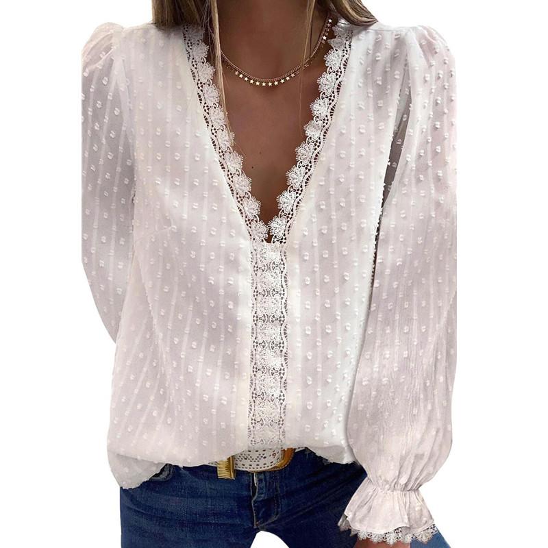 Women' Blouses & Shirts Solid V Neck Embroidered Lace Long Sleeve Chiffon Shirt Women Tops Mujer Camisas MujerWomen, White
Women' Blouses & Shirts Solid V Neck Embroidered Lace Long Sleeve Chiffon Shirt Women Tops Mujer Camisas MujerWomen, White