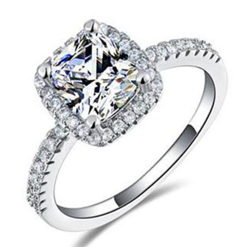 Sparkling Wedding Rings Luxury Jewelry 925 Sterling Silver Cushion Shape 5A Cubic Zircon CZ Diamond Gemstones Party Eternity Women Couple Ring Set Gif