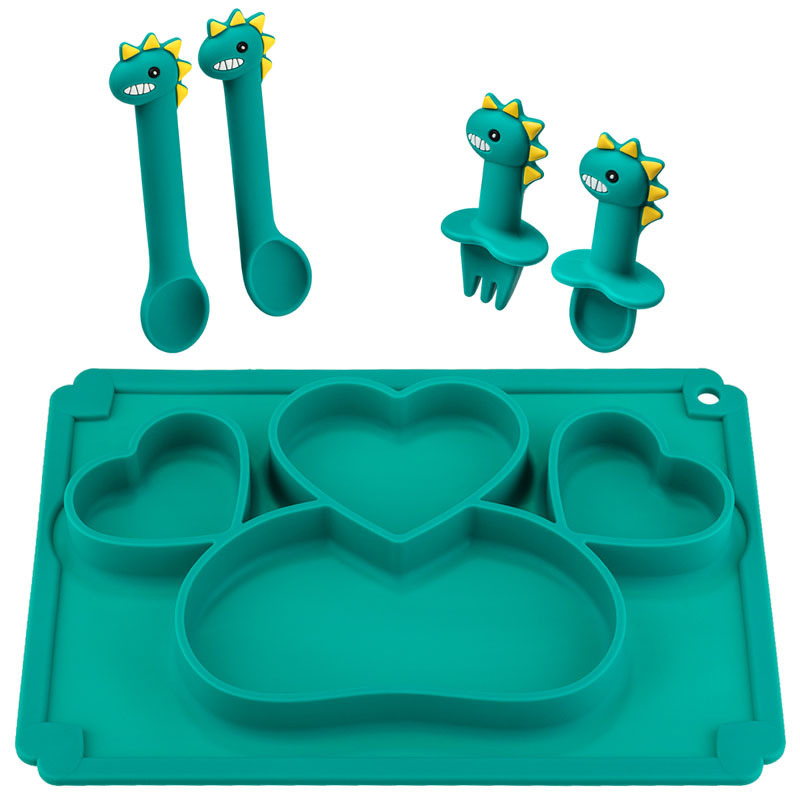 Baby Silicone Plate Set Kids Bowl Plates Children s Tableware Dinosaur Cartoon Dishes Spoon Fork Food Grade Dishes 220708