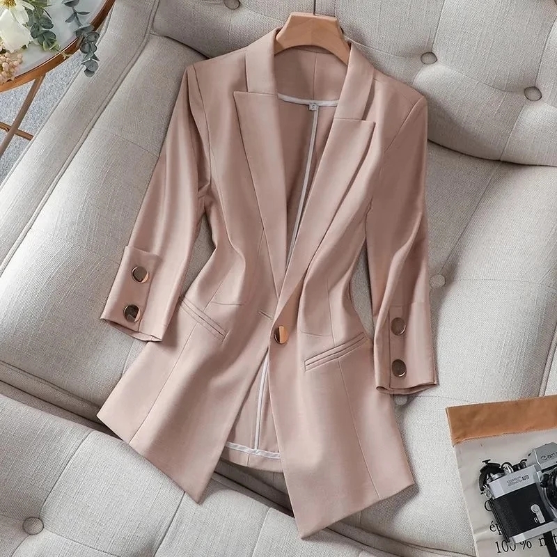 Summer Solid Color Elegant Green Blazer Casual Thin Women Jacket Women's Korean Style V-neck Office Lady Suit Coat 220802