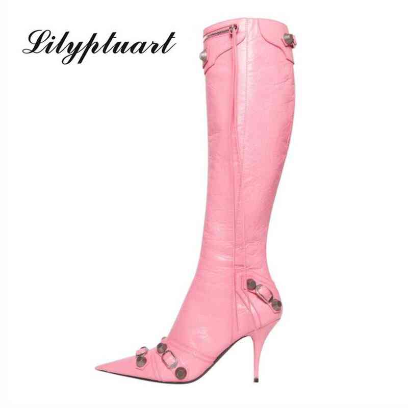Women Boots Pointed Toe Metal Buckle Zipper Knee Feminine Stiletto Studded High Heel Black Luxury Design Women's Shoes Size 43 0709, Blue
Women Boots Pointed Toe Metal Buckle Zipper Knee Feminine Stiletto Studded High Heel Black Luxury Design Women's Shoes Size 43 0709, Blue