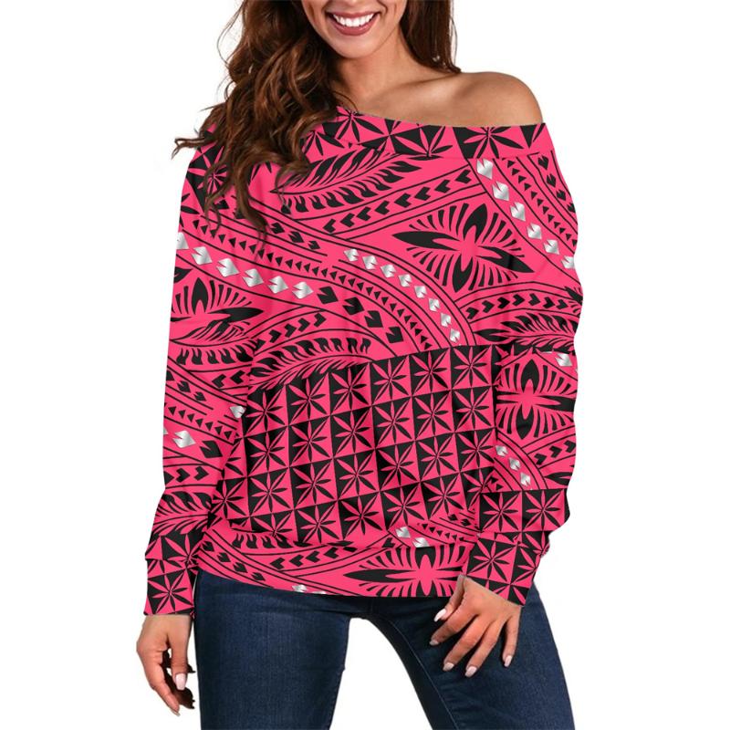 Womens T-Shirt Polynesian Tribal Clothing Green Tapa Masi Cloth Flower Print Custom Fashion Blouses Tops Women Shirts Sexy Long Sleeve T Sh