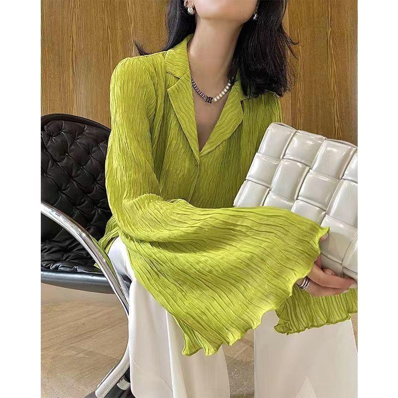 Women' Blouses & Shirts Designer Women' Clothing Trumpet Sleeve Folds Shirt Long Blazer Retro Hepburn Loose Fashion Spring Autumn Coat, Green
Women' Blouses & Shirts Designer Women' Clothing Trumpet Sleeve Folds Shirt Long Blazer Retro Hepburn Loose Fashion Spring Autumn Coat, Green