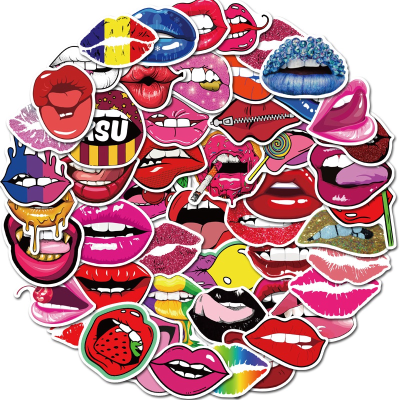 50Pcs/Lot Sexy Red Lips Stickers Graffiti Stickers for DIY Luggage Laptop Skateboard Motorcycle Bicycle Sticker