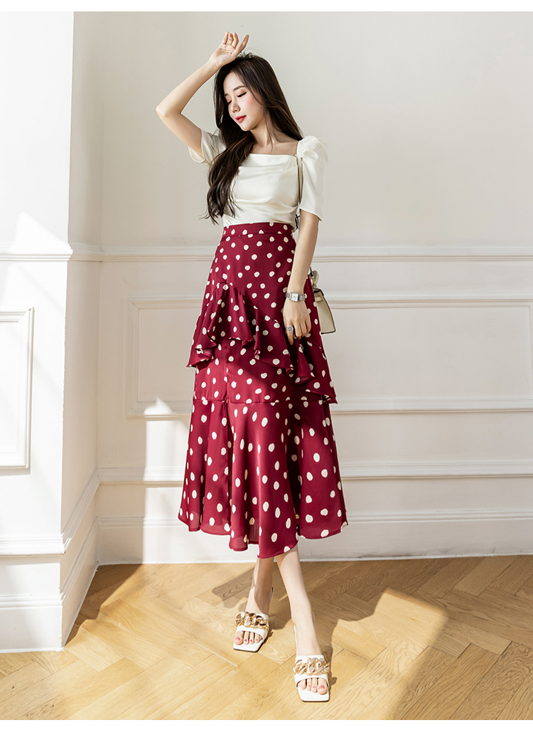 Summer new womens chiffon polka dotts dotted layered ruffles vent jag midi long skirt plus size SMLXL