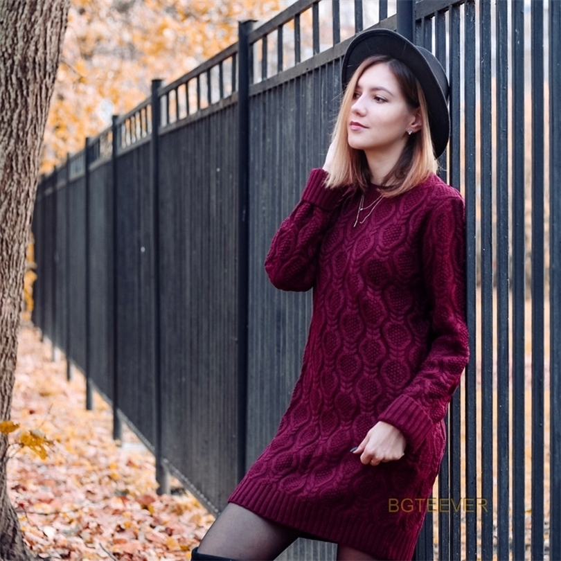 Autumn Winter Thick Warm Sweater Dress Women Sexy Oneck Dress Female Long Sleeve Knitted Dress Femme Vestidos Plus size 201008
