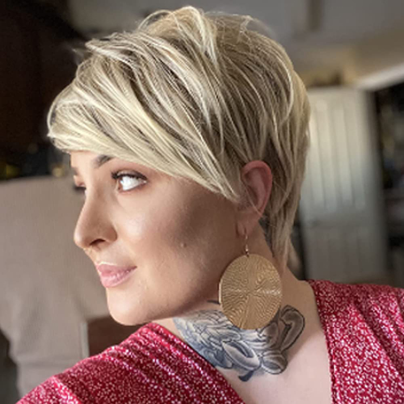 Fashion Short Pixie Cut Wig Straight Layered Synthetic Hair for Black White Women