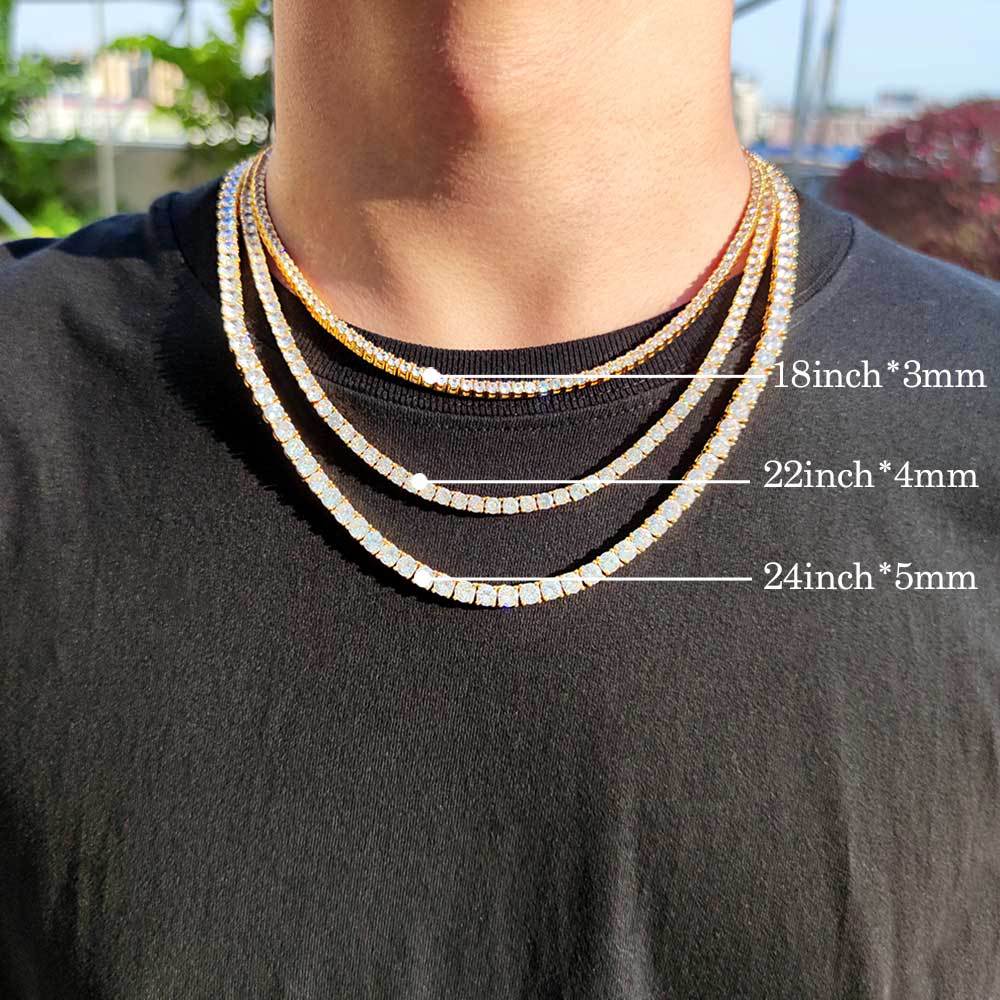 5A CZ Diamonds Tennis Chain Necklace Bracelets for Men Women 18K Real Gold Plated Jewelry Set
