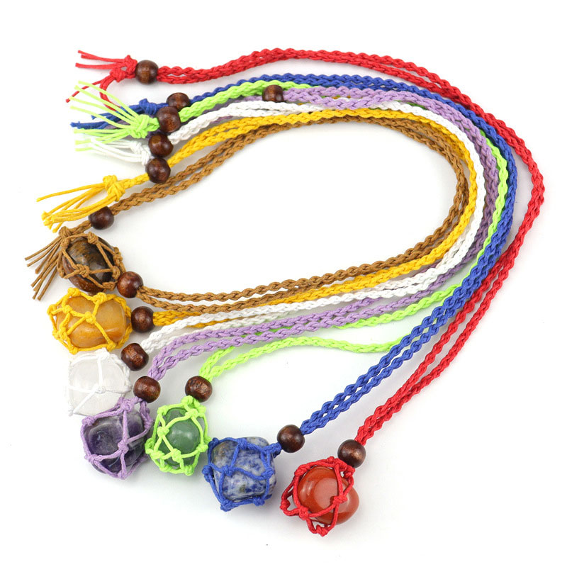 Irregular Natural Crystal Stone Handmade Rope Braided Beaded Pendant Necklaces For Women Girl Party Club Energy Jewelry