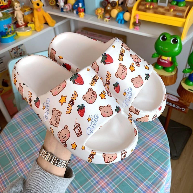 Summer Beach Slides Women Men Casual Slippers Sandals Flip Flops Cartoon Bear Dog Lion Thick Sole Home Outdoor Bathroom Shoes 220408