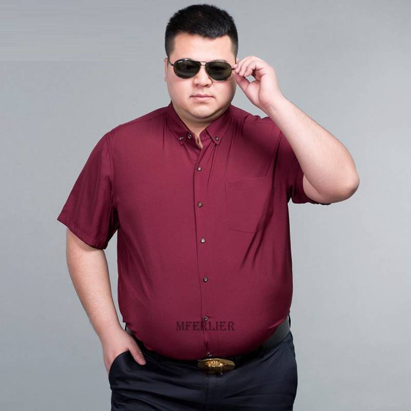 summer plus size 12XL 10XL 14XL 160kg Men Shirt short Sleeve Purple Black navy blue Business formal office wedding dress 220322