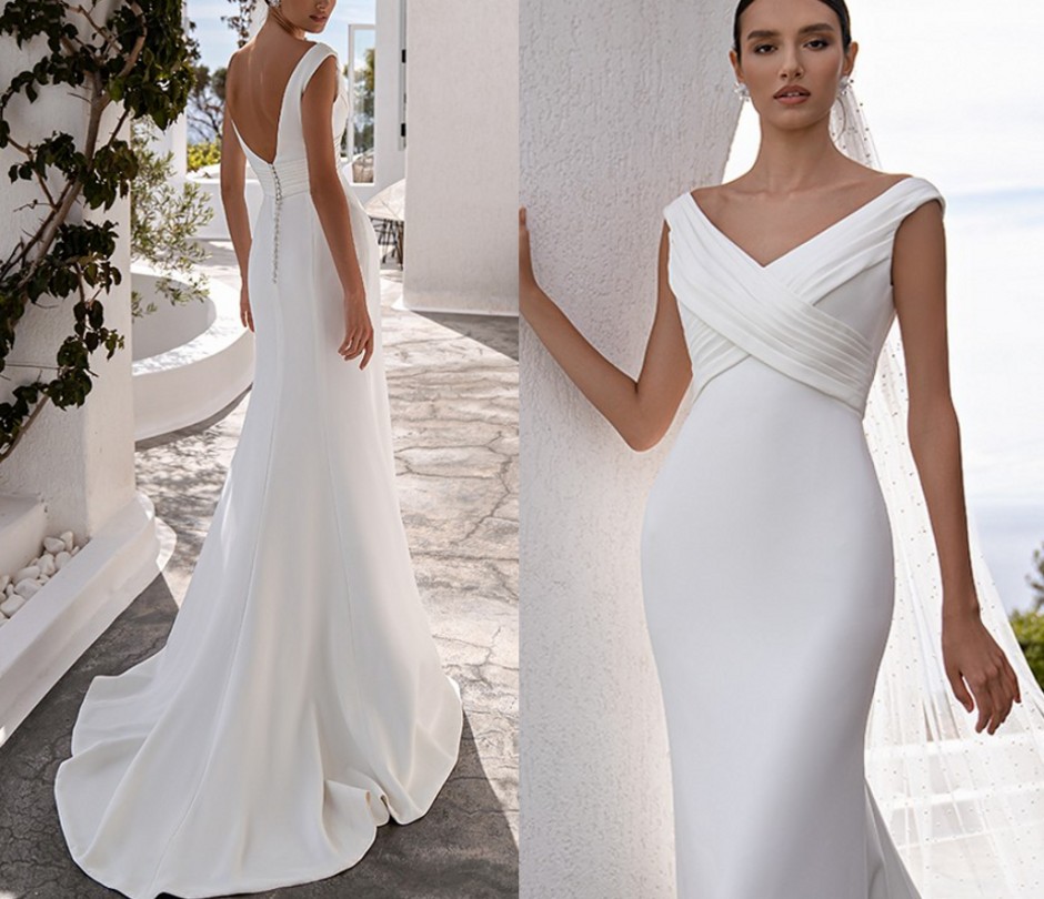 Sexy Soft Satin Wedding Dresses White V-neck Backless Bride Dress Sweep Train Floor Length Mermaid Simple Vestidos De Noiva