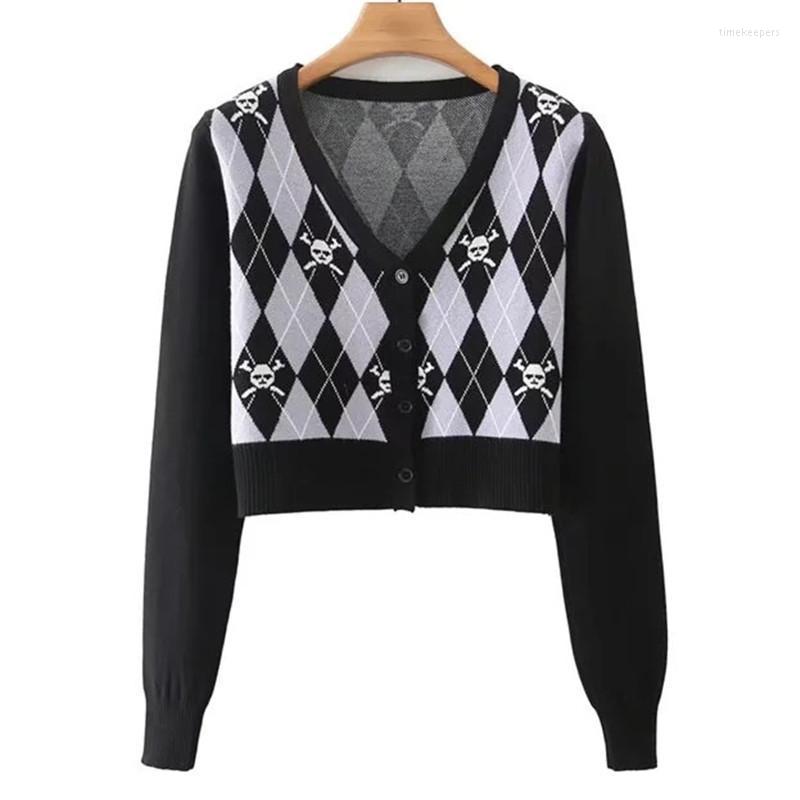 Women's Knits & Tees Merodi Womens Fashion Knitted Argyle Cute Skulls Print Short Sweater Girl Stylish V-Neck Long Sleeve American Style Car, As photo
Women's Knits & Tees Merodi Womens Fashion Knitted Argyle Cute Skulls Print Short Sweater Girl Stylish V-Neck Long Sleeve American Style Car, As photo