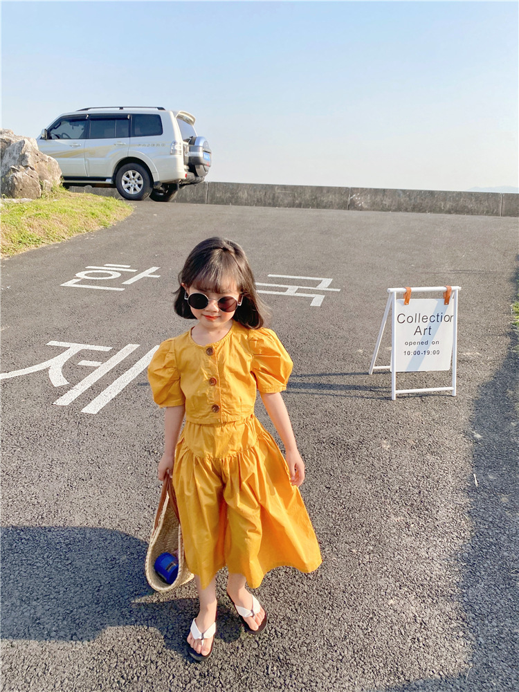 Summer Baby Girls Clothing 2Pcs Sets For Kids Short-Sleeved Top Plus+Wide-Leg Pants Suit Fashion Children's Clothes Outfit 220507