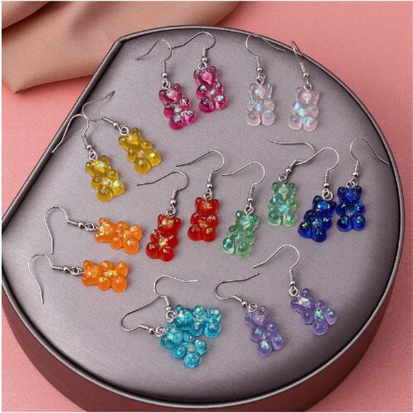 Simple Cute Colorful Acrylic Animal Bear Dangle Earrings for Girls Women Children Birthday Gift Lovely Jewelry GC1026