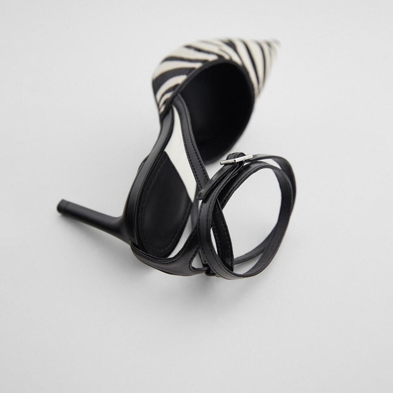 Zebra Pattern Strap Pointed Toe Sandals Shoes Women Thin High Heels Sexy Pumps Party Dress Slingback Sandal 220328