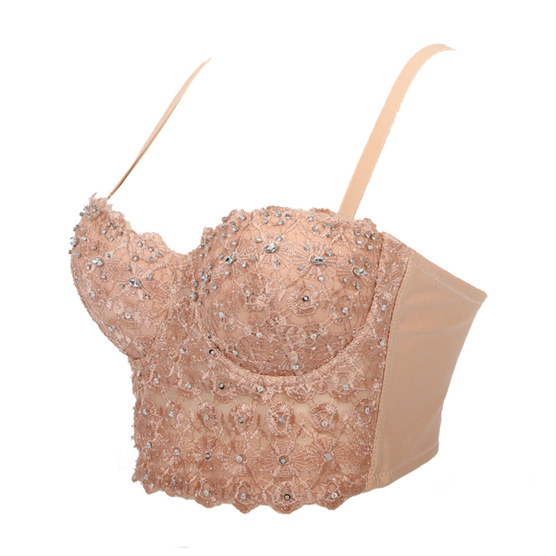 Atoshare Glitter Top with Straps Lace Corset Bustier Bra Women Summer Tank Pink Crop Party Club Clothing 220316