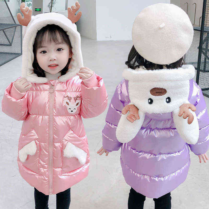 2 3 4 5 6 7 Year Girls Long Winter Down Jacket Cute Elk Christmas Jackets For Girls Parka Hooded Children Waterproof Outerwear J220718
