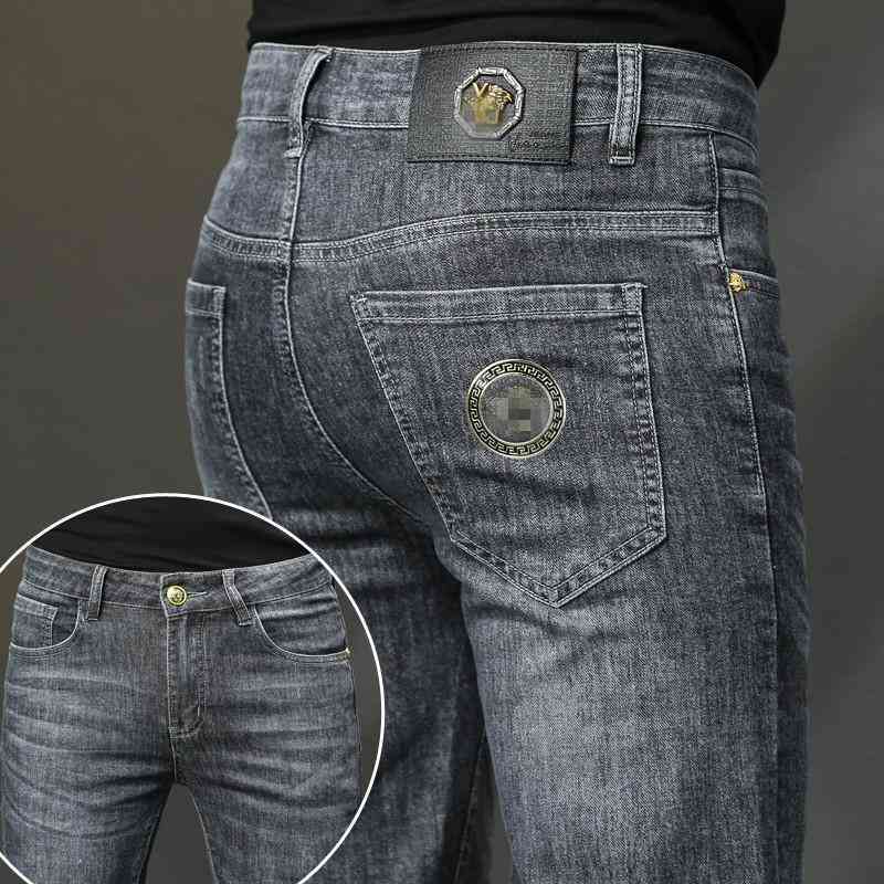 Men's Jeans spring jeans men's Korean version Leggings slim fit Medusa embroidered ash long pants I804